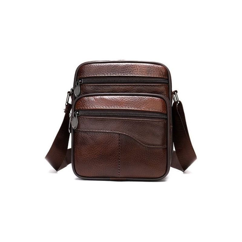 Bolsa Ombro Masculina Graciosa Mensageiro Couro Exótico Com Zíper - Café 3