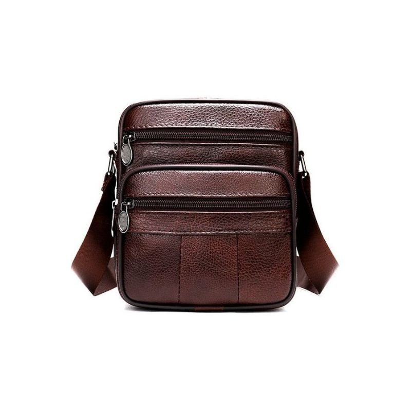 Bolsa Ombro Masculina Graciosa Mensageiro Couro Exótico Com Zíper - Café 3