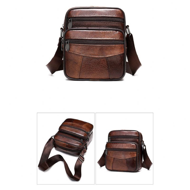 Bolsa Ombro Masculina Graciosa Mensageiro Couro Exótico Com Zíper - Café 4