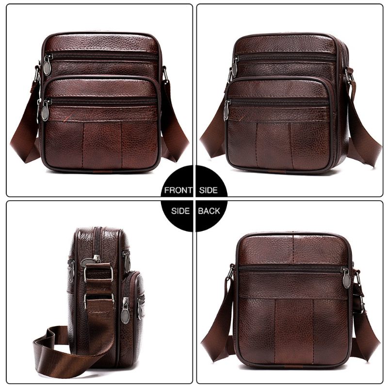 Bolsa Ombro Masculina Luxo Com Aba Couro Exótico Mensageiro Crossbody - Café 4