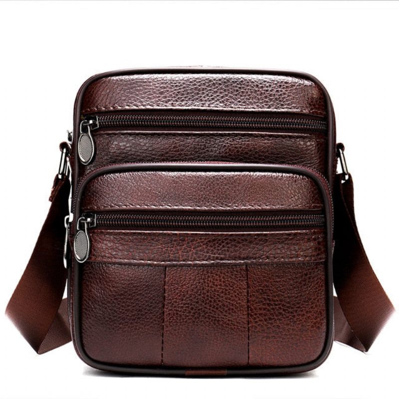 Bolsa Ombro Masculina Luxo Com Aba Couro Exótico Mensageiro Crossbody - Café 4