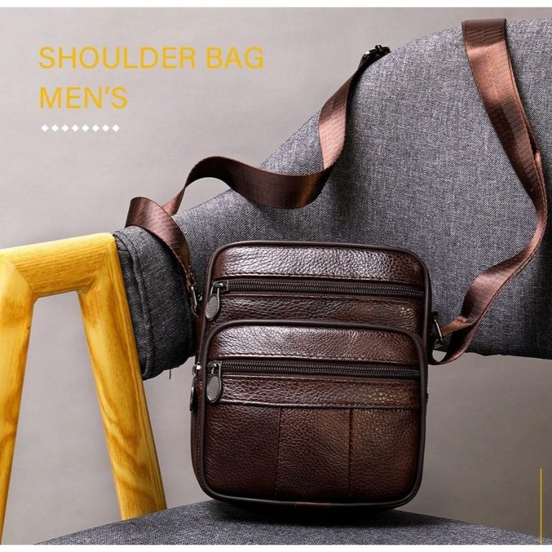 Bolsa Ombro Masculina Luxo Com Aba Couro Exótico Mensageiro Crossbody - Café 4