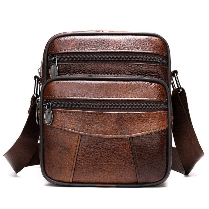 Bolsa Ombro Masculina Luxo Com Aba Couro Exótico Mensageiro Crossbody - Marrom