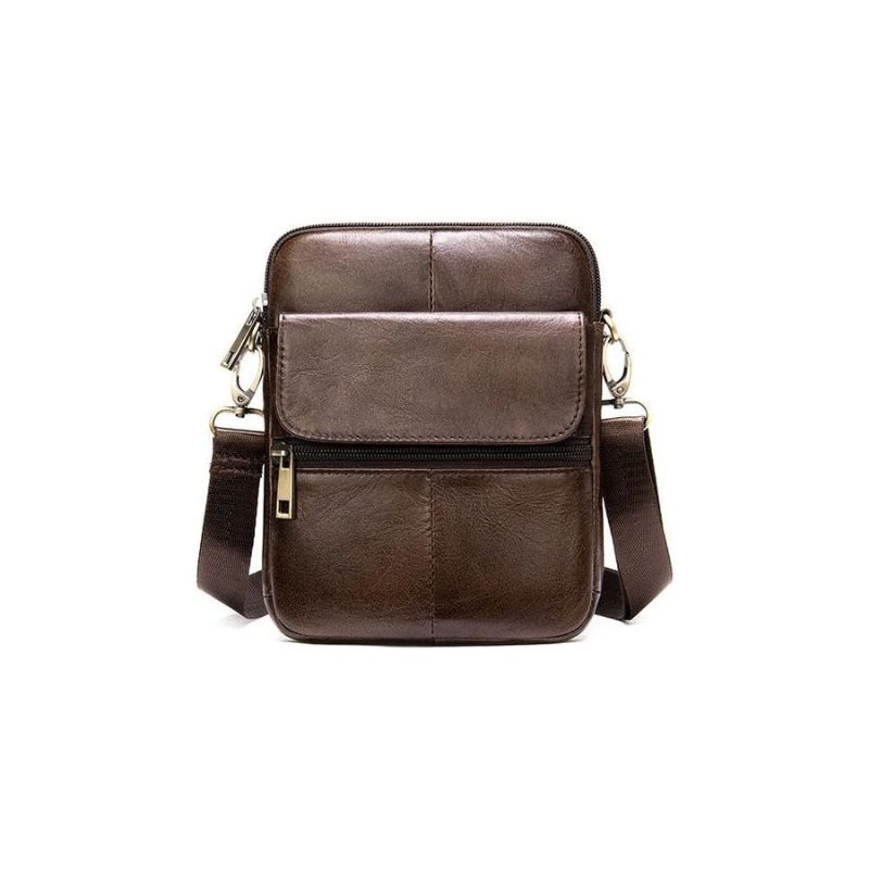 Bolsa Ombro Masculina Luxo Com Aba Couro Exótico Mensageiro Crossbody - Café