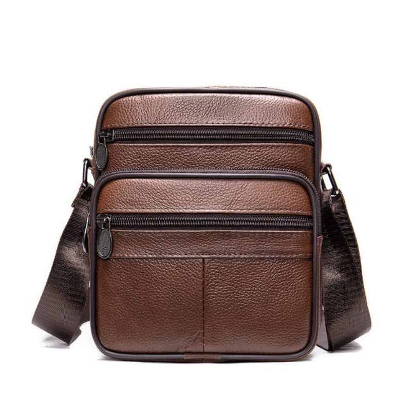 Bolsa Ombro Masculina Luxo Com Aba Couro Exótico Mensageiro Crossbody - Café