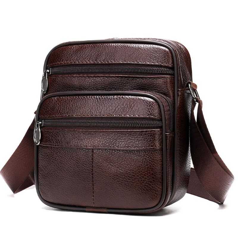 Bolsa Ombro Masculina Luxo Com Aba Couro Exótico Mensageiro Crossbody - Café