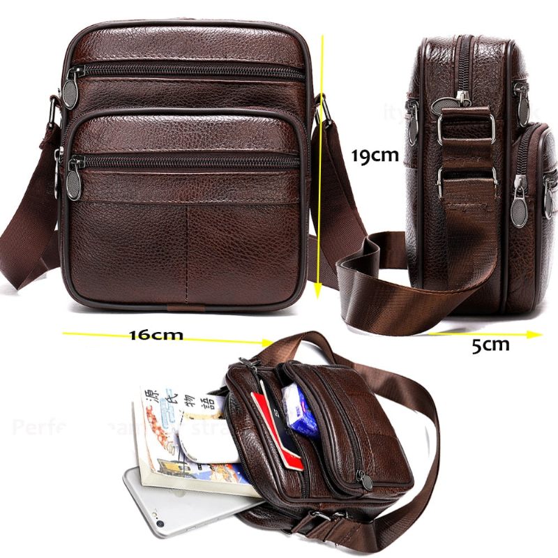 Bolsa Ombro Masculina Luxo Com Aba Couro Exótico Mensageiro Crossbody - Café 1