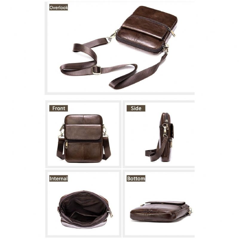 Bolsa Ombro Masculina Luxo Com Aba Couro Exótico Mensageiro Crossbody - Café 1