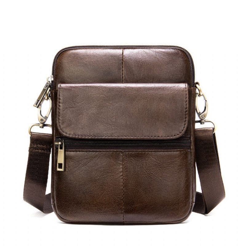 Bolsa Ombro Masculina Luxo Com Aba Couro Exótico Mensageiro Crossbody - Café 2