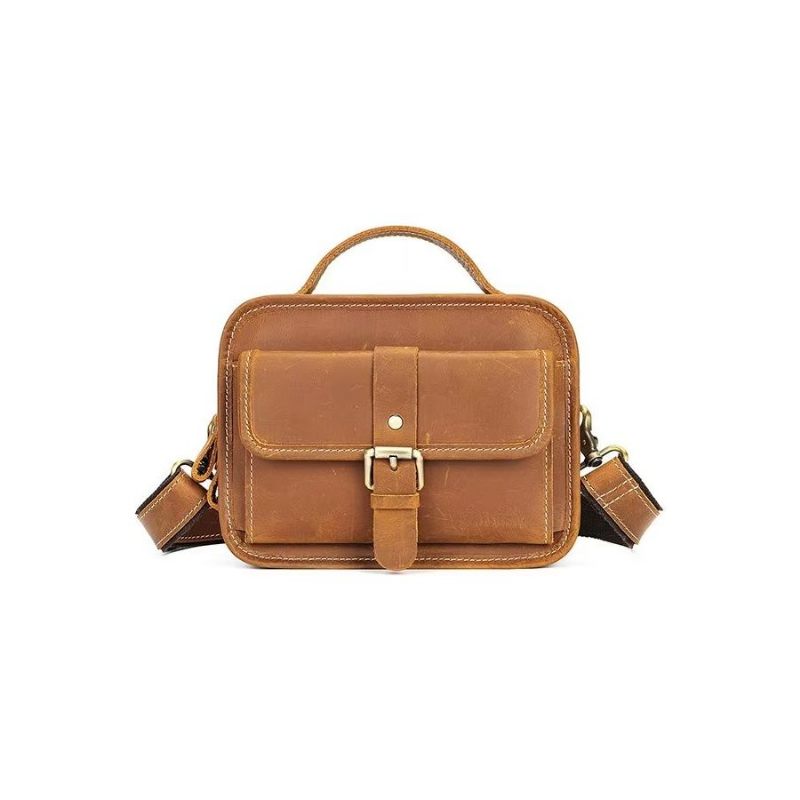 Bolsa Ombro Masculina Luxo Com Aba Couro Genuíno Crossbody Compacta