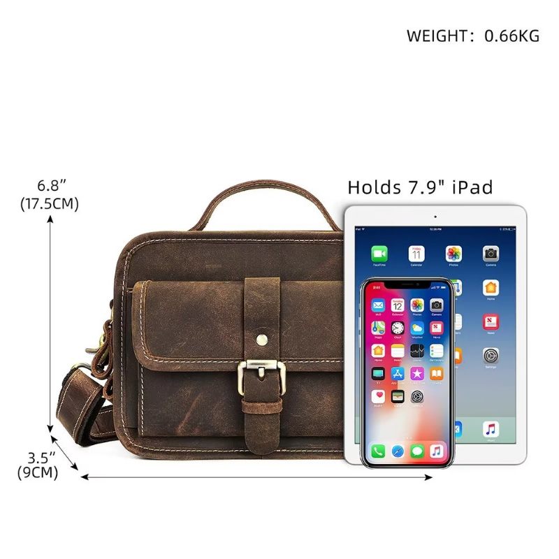 Bolsa Ombro Masculina Luxo Com Aba Couro Genuíno Crossbody Compacta - Café