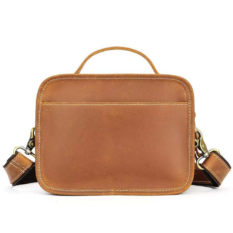 Bolsa Ombro Masculina Luxo Com Aba Couro Genuíno Crossbody Compacta - Marrom