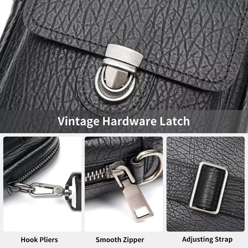 Bolsa Ombro Masculina Luxo Com Aba Couro Genuíno Vintage Crossbody - Preto