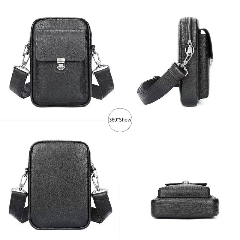 Bolsa Ombro Masculina Luxo Com Aba Couro Genuíno Vintage Crossbody - Preto