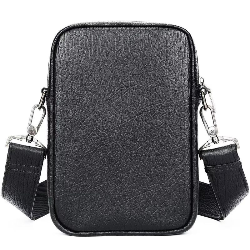 Bolsa Ombro Masculina Luxo Com Aba Couro Genuíno Vintage Crossbody - Preto