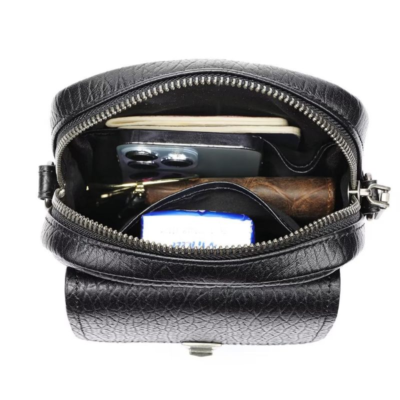 Bolsa Ombro Masculina Luxo Com Aba Couro Genuíno Vintage Crossbody - Preto