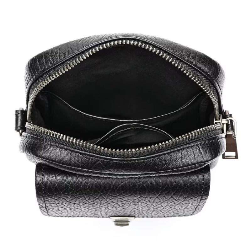 Bolsa Ombro Masculina Luxo Com Aba Couro Genuíno Vintage Crossbody - Preto