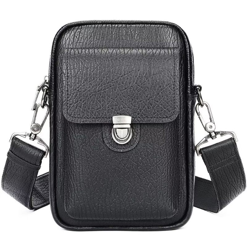 Bolsa Ombro Masculina Luxo Com Aba Couro Genuíno Vintage Crossbody - Preto