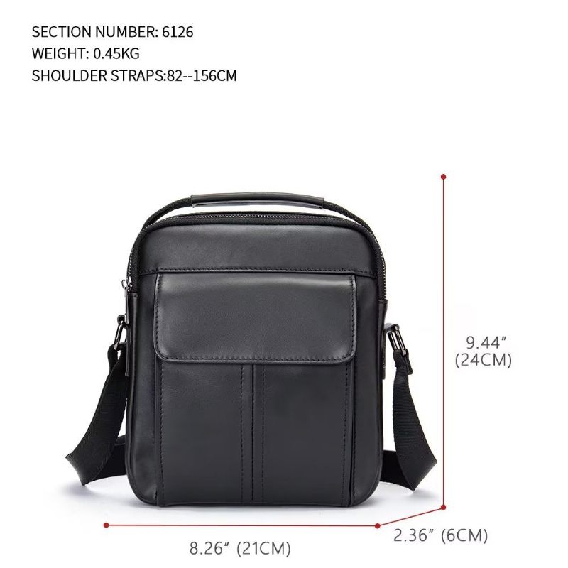 Bolsa Ombro Masculina Luxuosa Com Aba Couro Acolchoada Crossbody - Preto