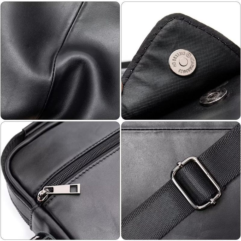 Bolsa Ombro Masculina Luxuosa Com Aba Couro Acolchoada Crossbody - Preto