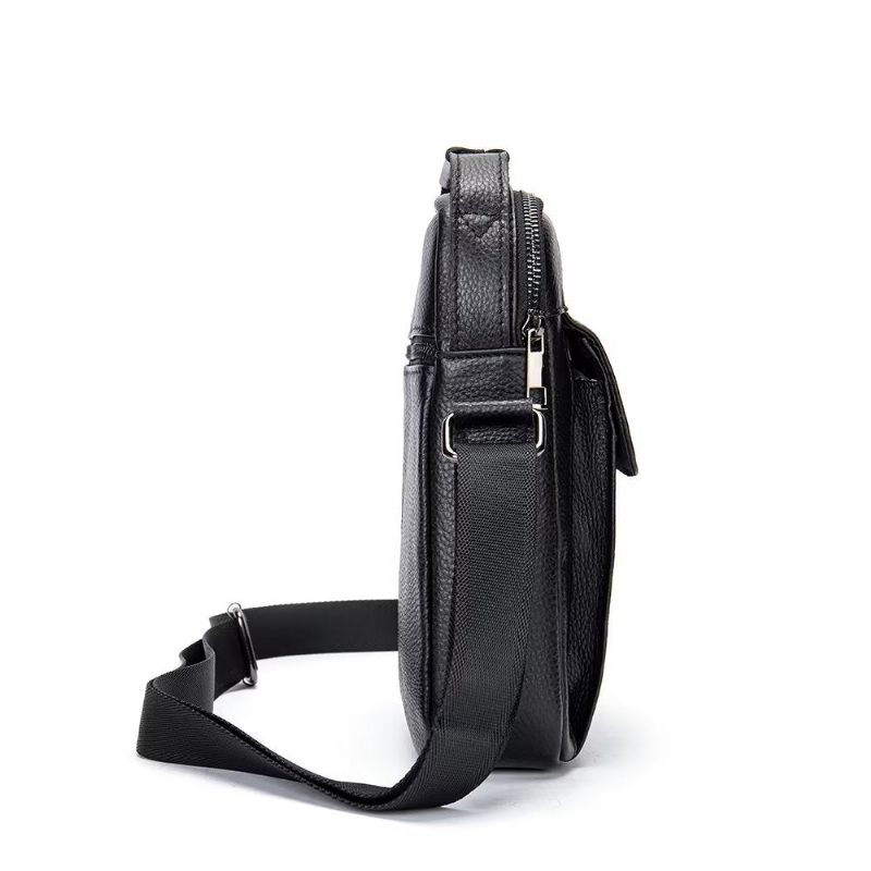 Bolsa Ombro Masculina Luxuosa Com Aba Couro Acolchoada Crossbody - Preto