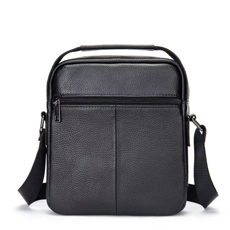 Bolsa Ombro Masculina Luxuosa Com Aba Couro Acolchoada Crossbody - Preto