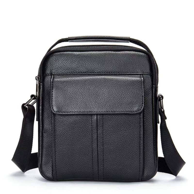 Bolsa Ombro Masculina Luxuosa Com Aba Couro Acolchoada Crossbody - Preto