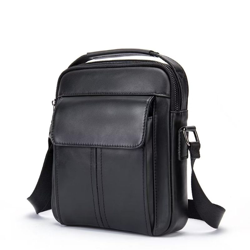 Bolsa Ombro Masculina Luxuosa Com Aba Couro Acolchoada Crossbody - Preto