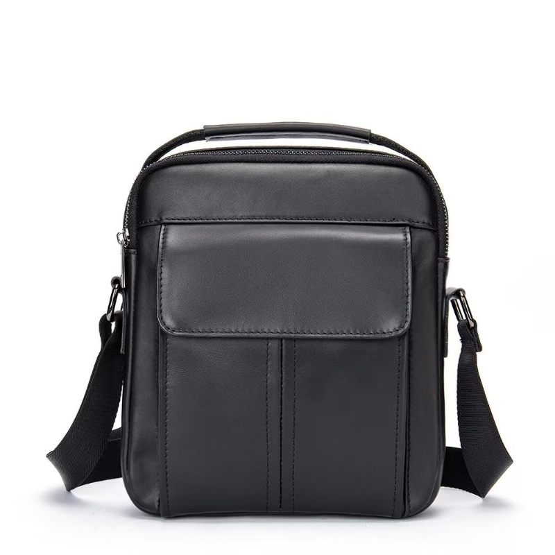 Bolsa Ombro Masculina Luxuosa Com Aba Couro Acolchoada Crossbody - Preto