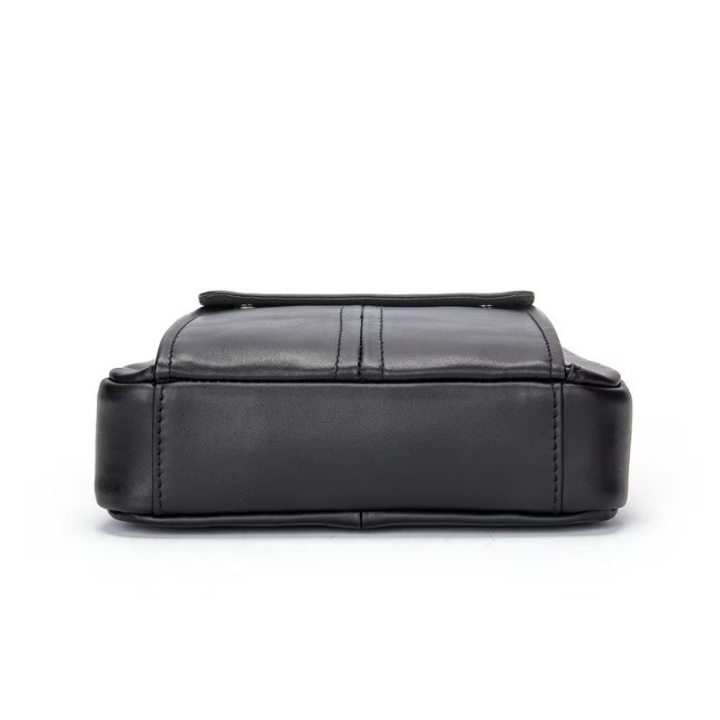 Bolsa Ombro Masculina Luxuosa Com Aba Couro Acolchoada Crossbody - Preto