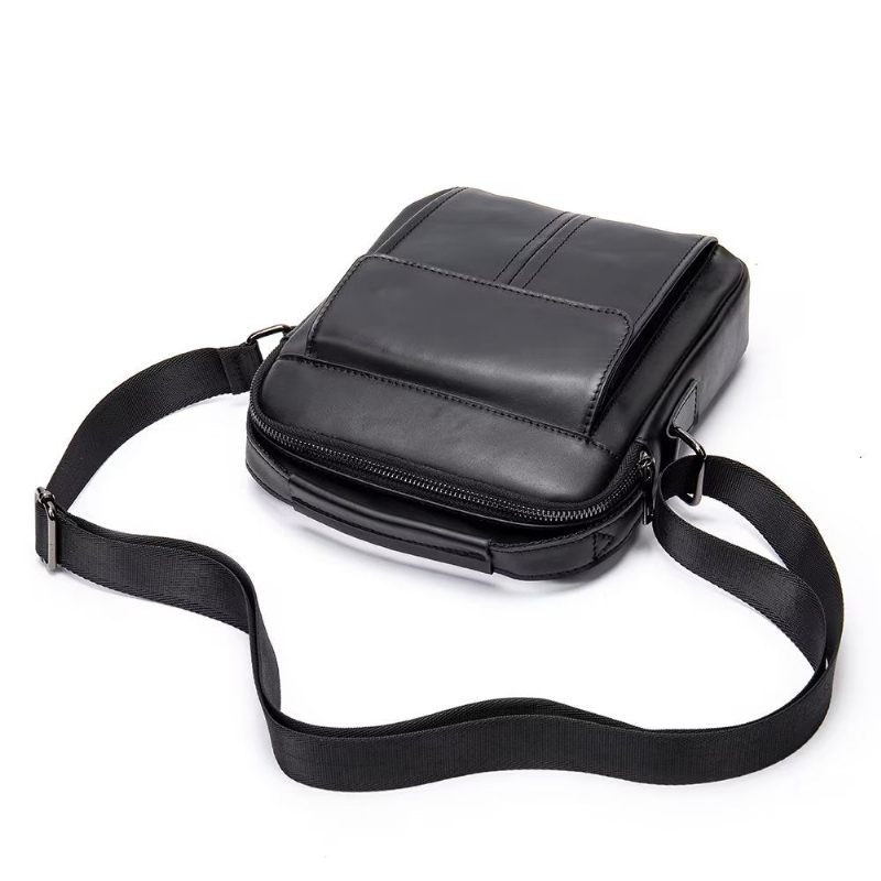 Bolsa Ombro Masculina Luxuosa Com Aba Couro Acolchoada Crossbody - Preto