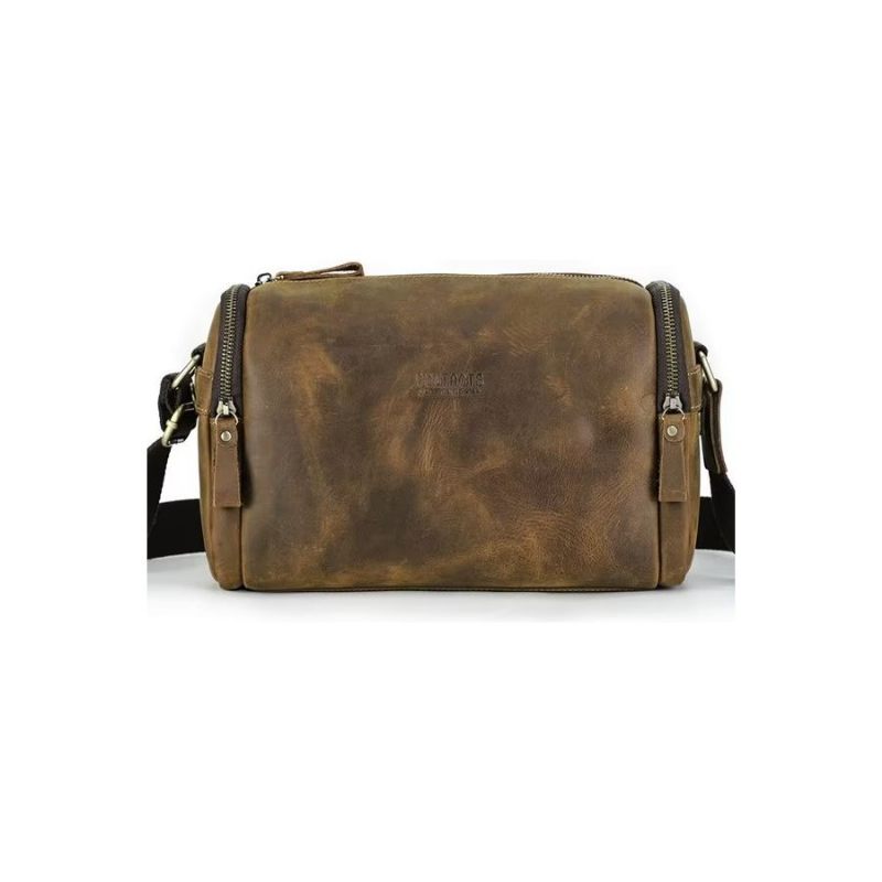 Bolsa Ombro Masculina Luxuosa Com Aba Couro Clássica Crossbody - Café