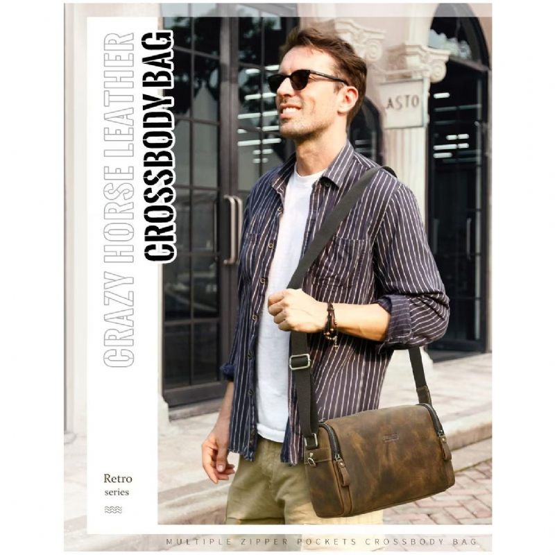 Bolsa Ombro Masculina Luxuosa Com Aba Couro Clássica Crossbody - Café