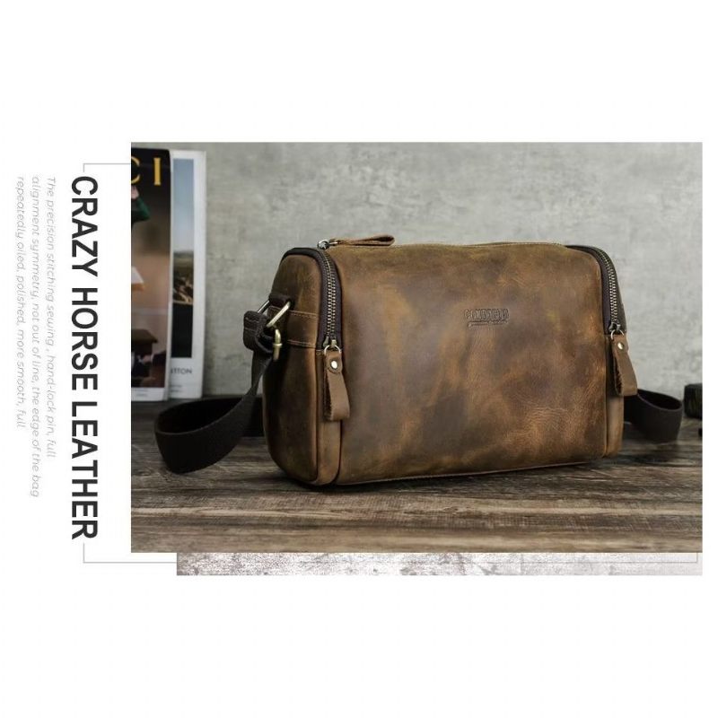 Bolsa Ombro Masculina Luxuosa Com Aba Couro Clássica Crossbody - Café