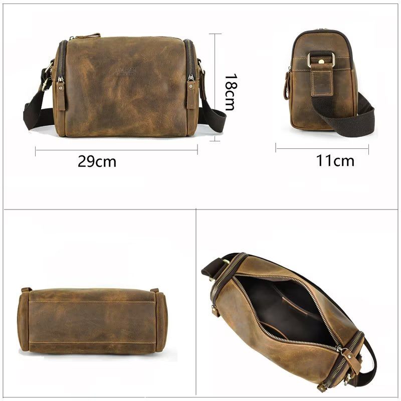 Bolsa Ombro Masculina Luxuosa Com Aba Couro Clássica Crossbody - Café