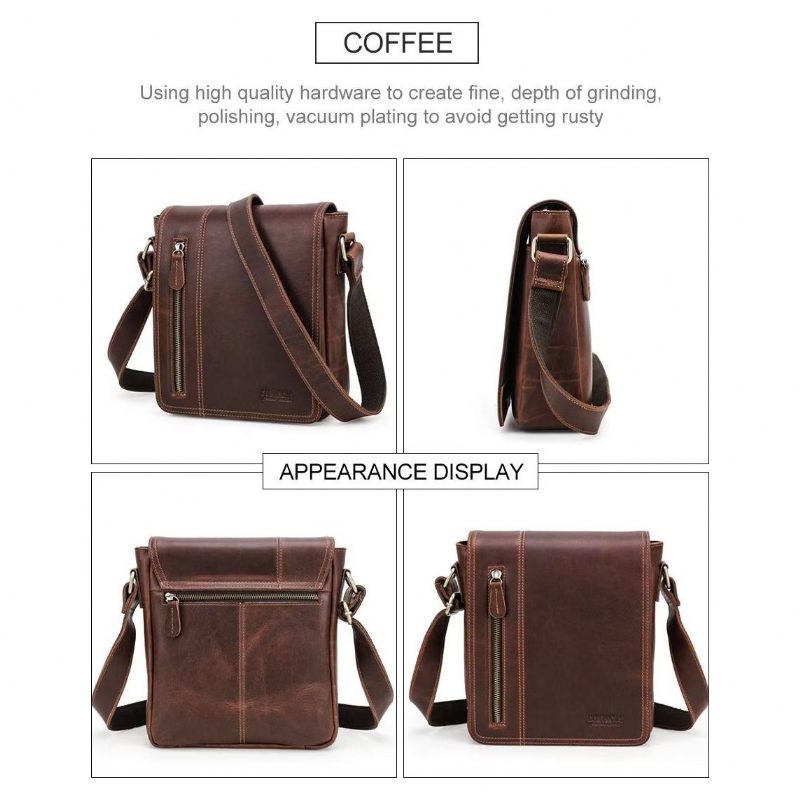 Bolsa Ombro Masculina Luxuosa Com Aba Couro Compacta Crossbody - Café