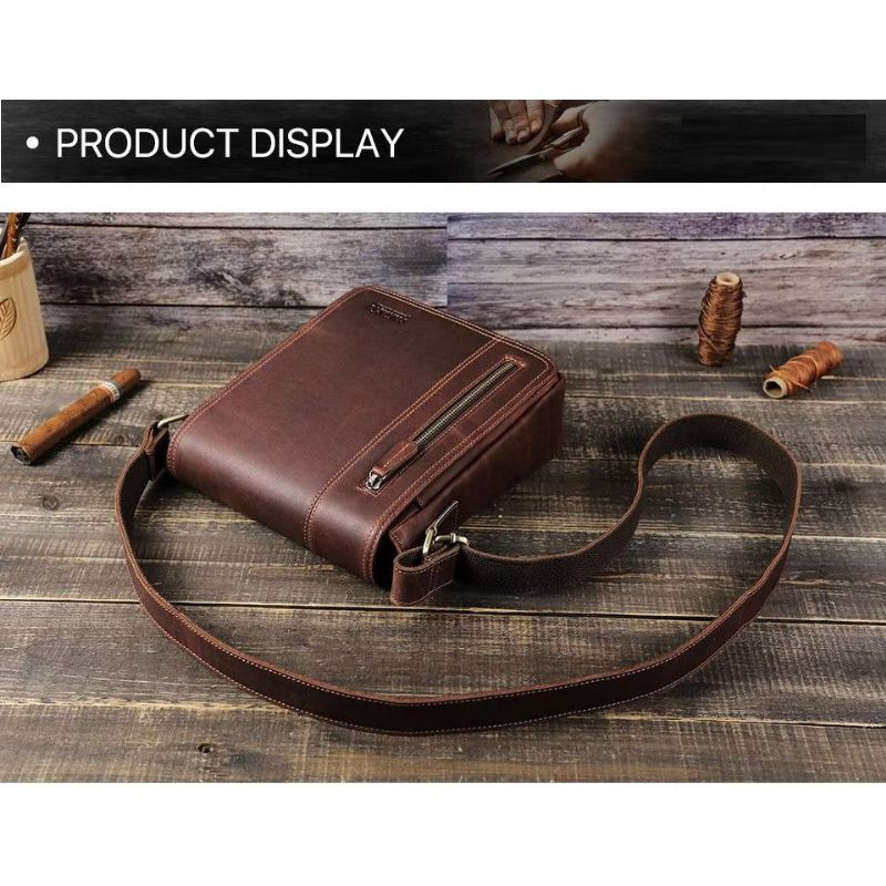 Bolsa Ombro Masculina Luxuosa Com Aba Couro Compacta Crossbody - Café