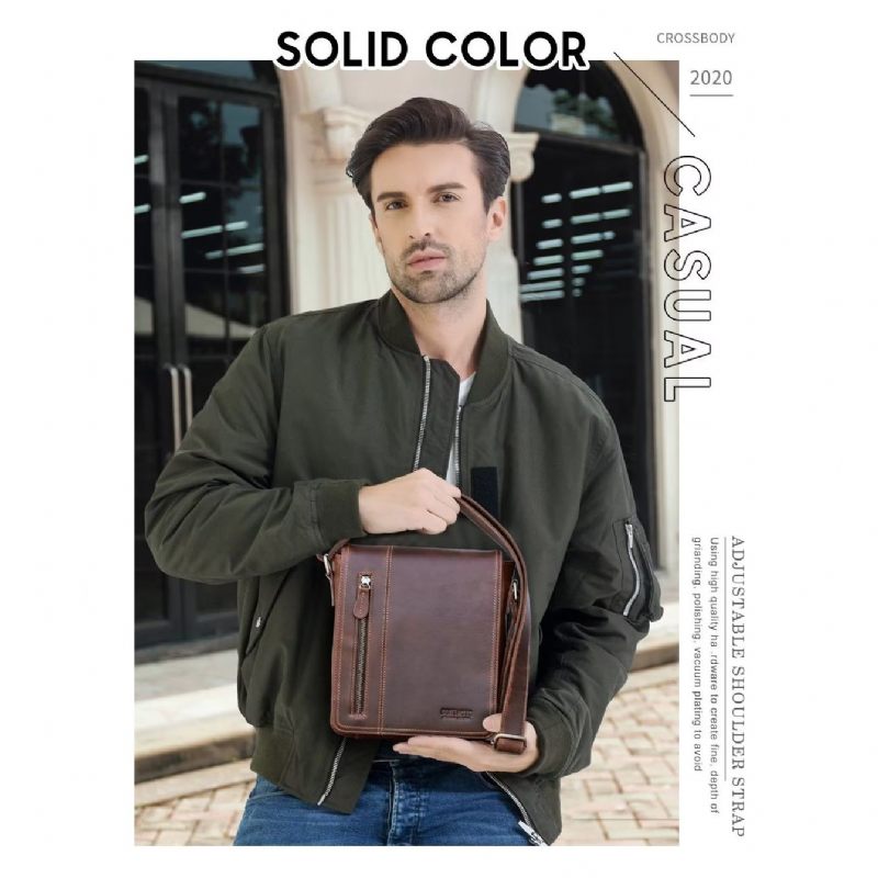 Bolsa Ombro Masculina Luxuosa Com Aba Couro Compacta Crossbody - Café