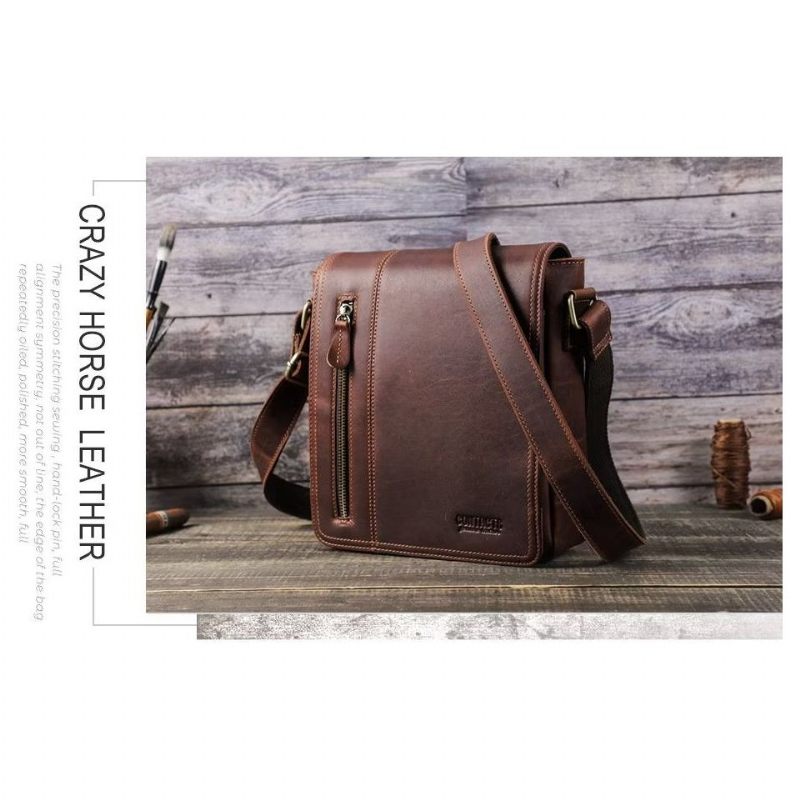 Bolsa Ombro Masculina Luxuosa Com Aba Couro Compacta Crossbody - Café