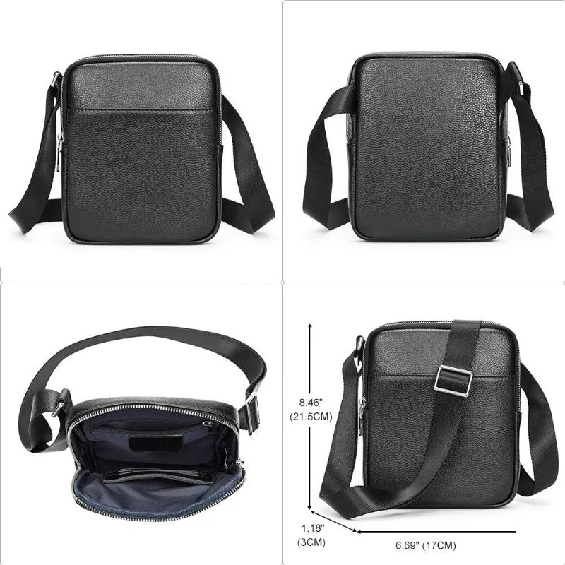 Bolsa Ombro Masculina Luxuosa Com Aba Couro Cravejada Crossbody - Preto