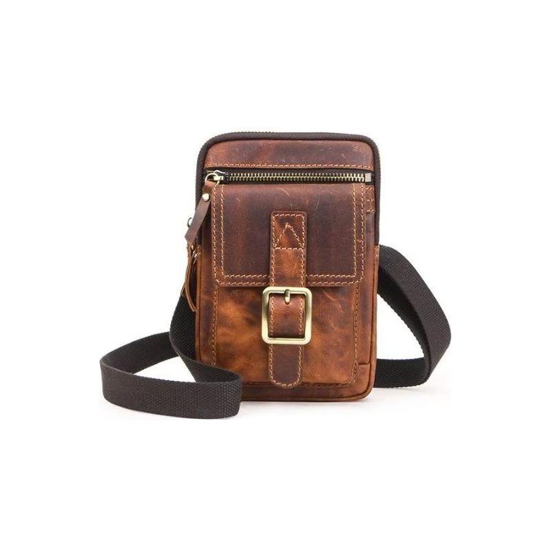 Bolsa Ombro Masculina Luxuosa Com Aba Couro Crossbody - Castanho Avermelhado