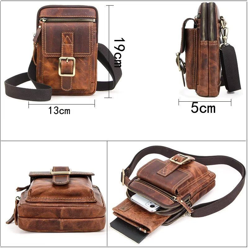 Bolsa Ombro Masculina Luxuosa Com Aba Couro Crossbody - Castanho Avermelhado