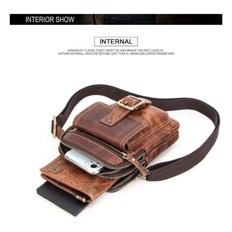 Bolsa Ombro Masculina Luxuosa Com Aba Couro Crossbody - Castanho Avermelhado