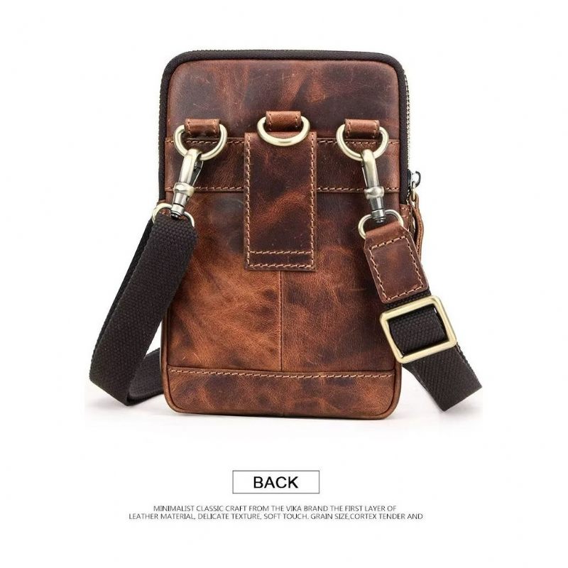 Bolsa Ombro Masculina Luxuosa Com Aba Couro Crossbody - Castanho Avermelhado