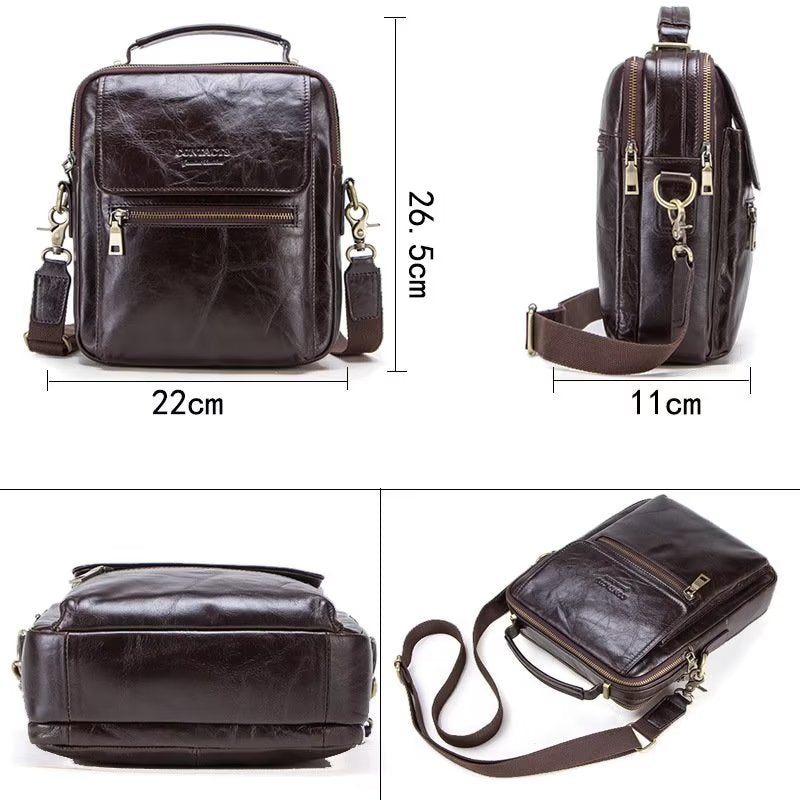 Bolsa Ombro Masculina Luxuosa Com Aba Couro Fivela Crossbody - Café