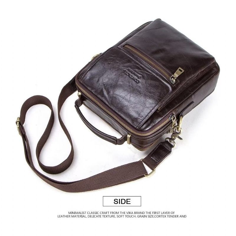 Bolsa Ombro Masculina Luxuosa Com Aba Couro Fivela Crossbody - Café