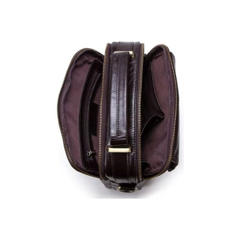 Bolsa Ombro Masculina Luxuosa Com Aba Couro Fivela Crossbody - Café