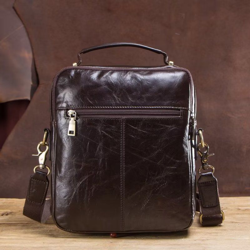 Bolsa Ombro Masculina Luxuosa Com Aba Couro Fivela Crossbody - Café