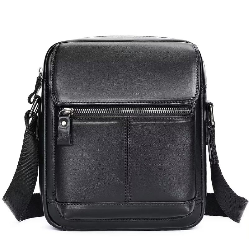 Bolsa Ombro Masculina Luxuosa Com Aba Couro Franjas Crossbody - Preto