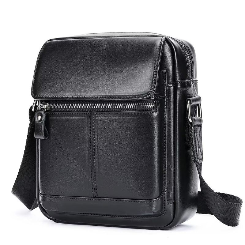 Bolsa Ombro Masculina Luxuosa Com Aba Couro Franjas Crossbody - Preto